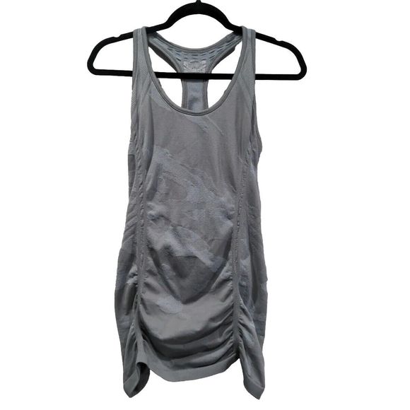 Athleta Ruched Camo Print Gray Tank Size Medium Stretch Athletic Yoga Racerback - Picture 1 of 8